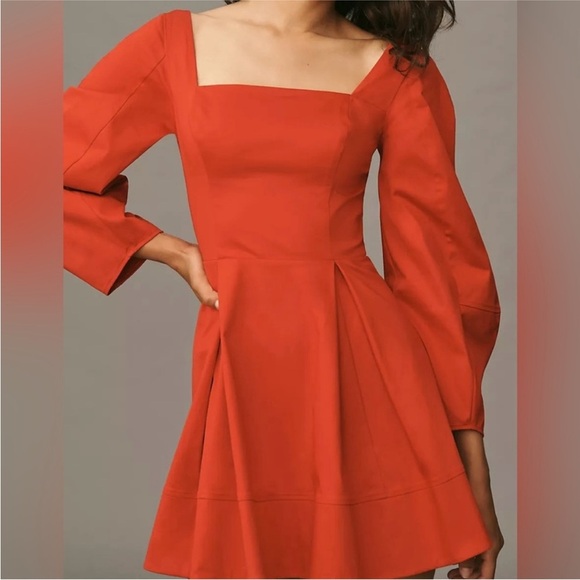Anthropologie | MAEVE LONG-SLEEVE SQUARE-NECK PLEATED MINI DRESS | Medium | NWT - Picture 2 of 9